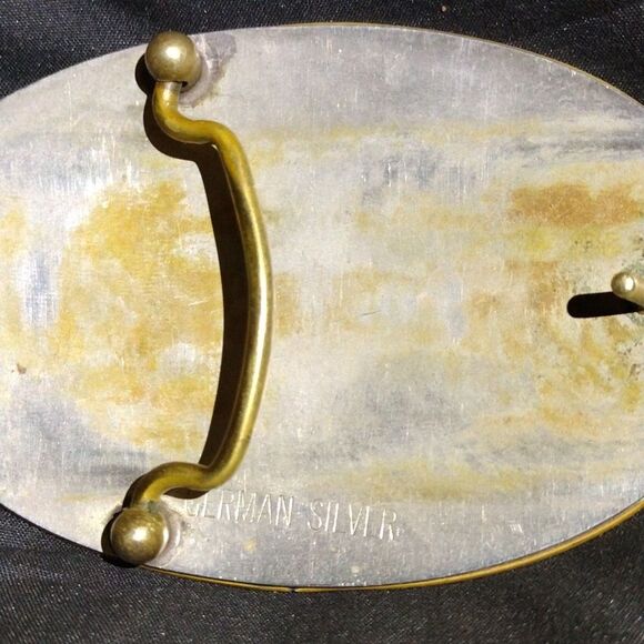 Steer Wrestler German Silver Belt Buckle - Vintage 1960's - Picture 4 of 4